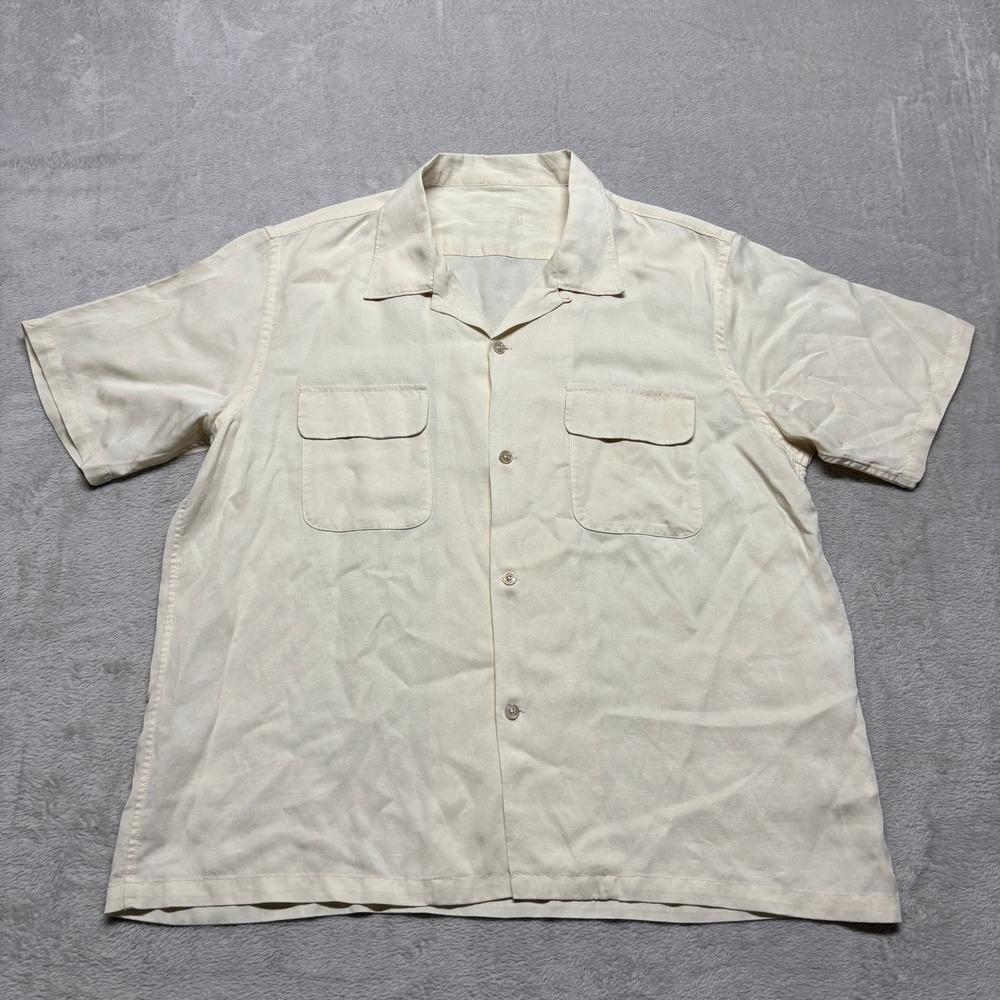 Buck Mason XL Draped Linen Deuce Coupe Camp Shirt Natural Ivory Short Sleeve